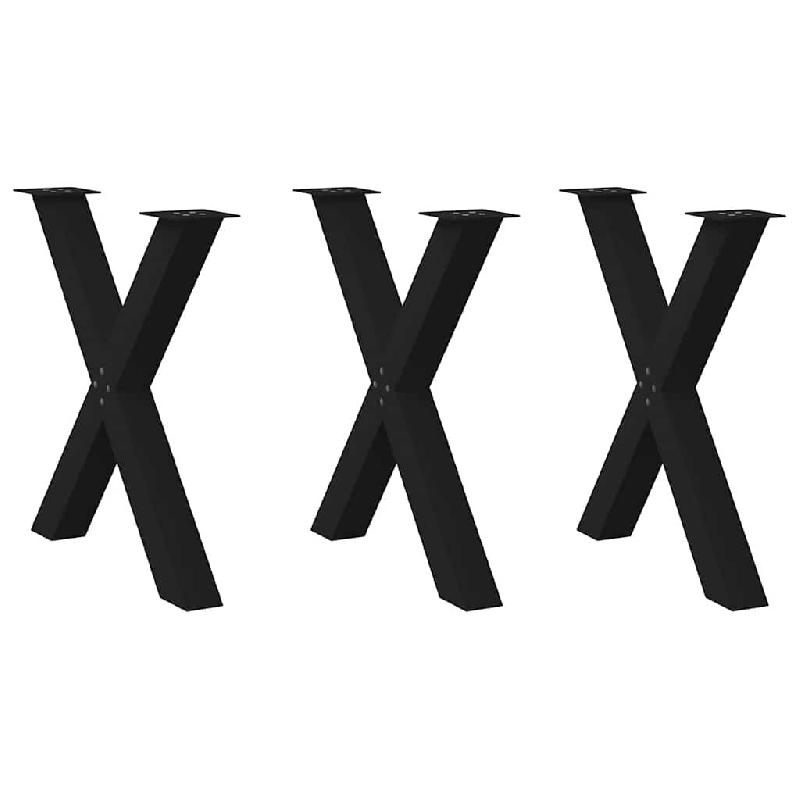 Helloshop26 - Lot de 3 pieds de table à manger en forme de X 80 x 73 cm robustes avec niveleurs style moderne en acier noir 02_0057263 - noir acier 3_0