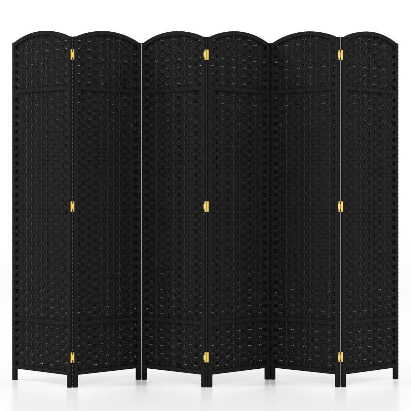 Helloshop26 - Paravent pliable à 6 panneaux 240 x 170 cm écran de confidentialité design tissé ventile idéal salon en bois noir 20_0013044 - noir_0