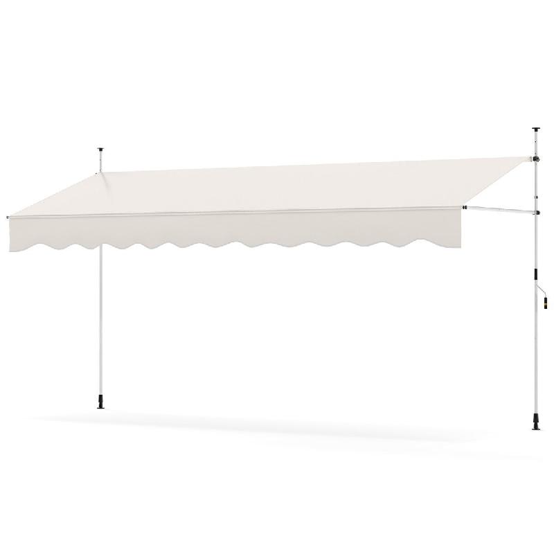 Helloshop26 - Store banne manuel rétractable 400 cm x 120 cm ajustable manivelle ambiances cosy en polyester blanc 20_0013642 - blanc aluminium 30002_0
