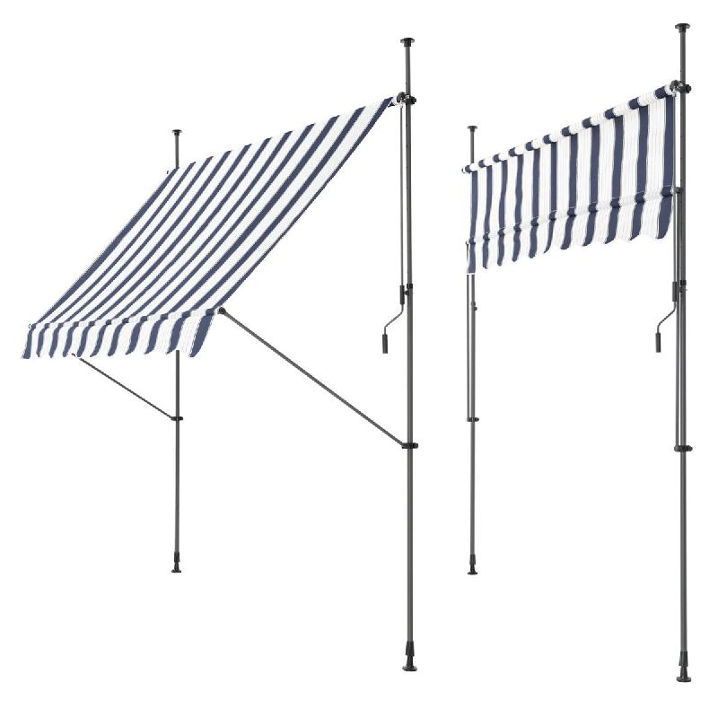 Helloshop26 - Store banne téléscopique acier polyester 200 x 120 x 200-300 cm bleu foncé blanc 03_0008320 - bleu acier 3001926147760_0