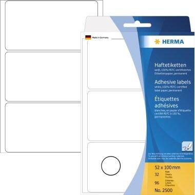 HERMA 96 étiquettes blanches multi-usage, format 52 x 100 mm (32 feuilles 11x17 / cdt) - 2500_0