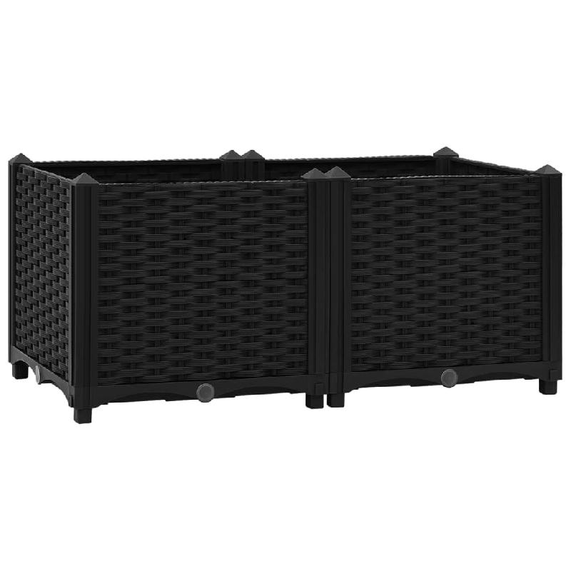 Jardinière lit surélevé en polypropylène noir - 80 x 40 x 38 cm - Pour plantes, fleurs et jardin - Réf 02_0000947_0