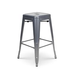Kosmi Tabouret de bar en métal gris argenté brillant style industriel - Sans dossier - Hauteur 66 cm - 3760301697220_0