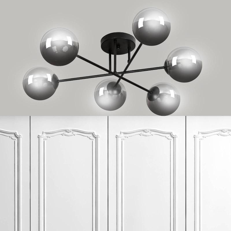 EMIBIG LIGHTING PLAFONNIER GLASSY, NOIR, GRAPHITE, VERRE, 6 LAMPES, E14