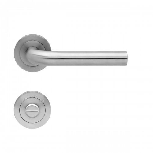 POIGNÉES DE PORTE SUR ROSACES RONDES SÉRIE ER 25 MALTE - INOX SATINÉ -CONDAMNATION KARCHER DESIGN