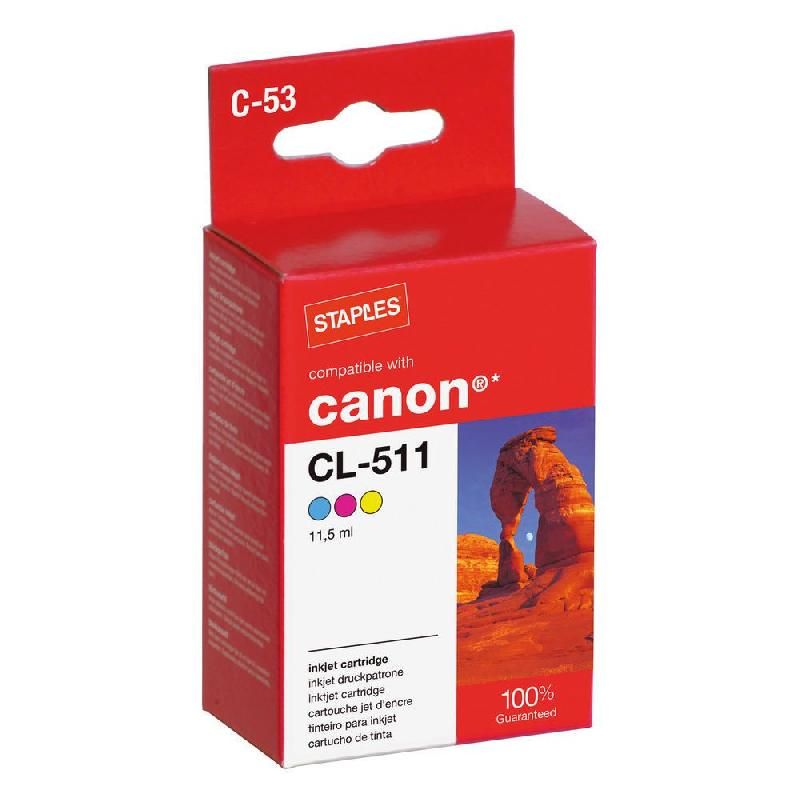 STAPLES CARTOUCHE D'ENCRE COMPATIBLE CL-511 (4180612) - COMPATIBLE: CANON - COULEUR: TRICOLORE