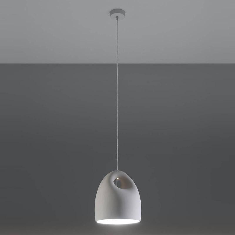 SOLLUX LIGHTING SUSPENSION KANO AVEC ABAT-JOUR CÉRAMIQUE BLANCHE