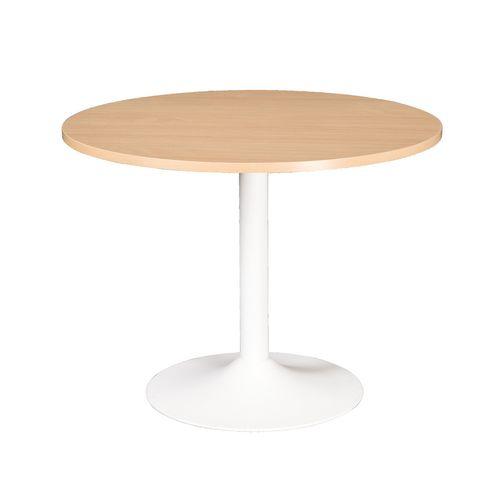 TABLE RONDE EXCELLENS 80 CM PLATEAU HÊTRE PIÈTEMENT COLONNE MÉTAL BLANC
