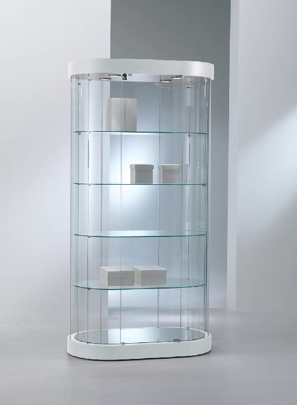 Vitrine 209/OGVA Cylindrique Ovale - Blanc Poli - Éclairage LED et 4 Tablettes en Verre_0