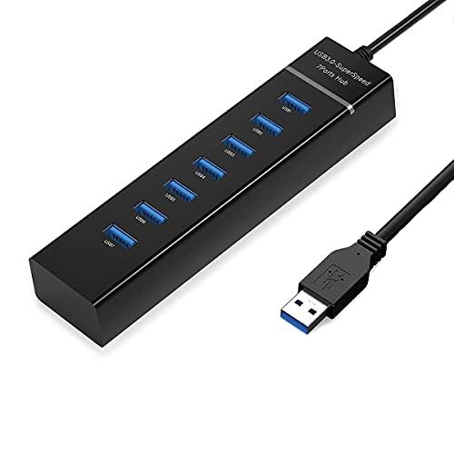 Hub USB 3.0 - 7 ports USB avec bloc d'alimentation et adaptateur USB - Transfert rapide jusqu'à 5 Gbit/s_0