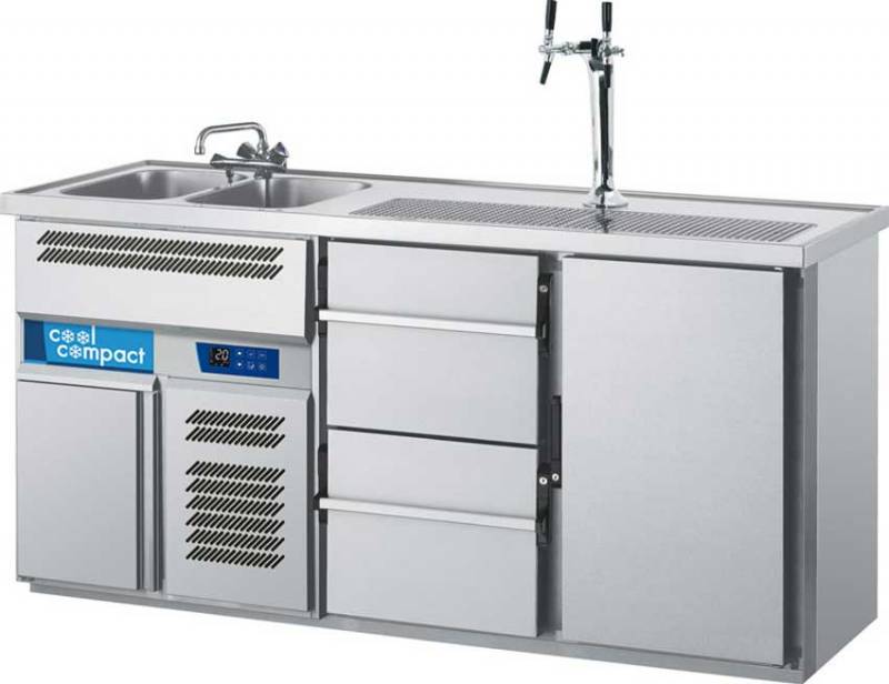 Arrière-bar Cool Compact GTM722L81 - Fabrication allemande, réfrigération en inox AISI 304, 2 éviers et options tiroirs_0