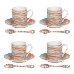 Coffret de 4 tasses de 10 cl / sous tasses Alizée + cuillère assorties -  Multicolore Rond Porcelaine Table Passion - multicolore porcelaine 3106232_0