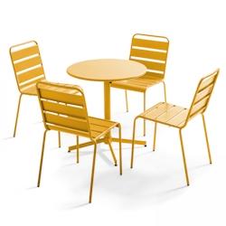 Oviala Business Ensemble table de terrasse ronde et 4 chaises jaune - Oviala - jaune acier 107899_0