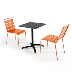 Oviala Business Ensemble table de jardin stratifié noir et 2 chaises orange - Oviala - orange métal 108169_0