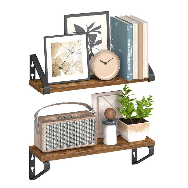 Helloshop26 - Étagère murale tablette flottante lot de 2 façons de montage 40 cm pour salon cuisine bureau salle de bain marron 12_0008006 - marron_0