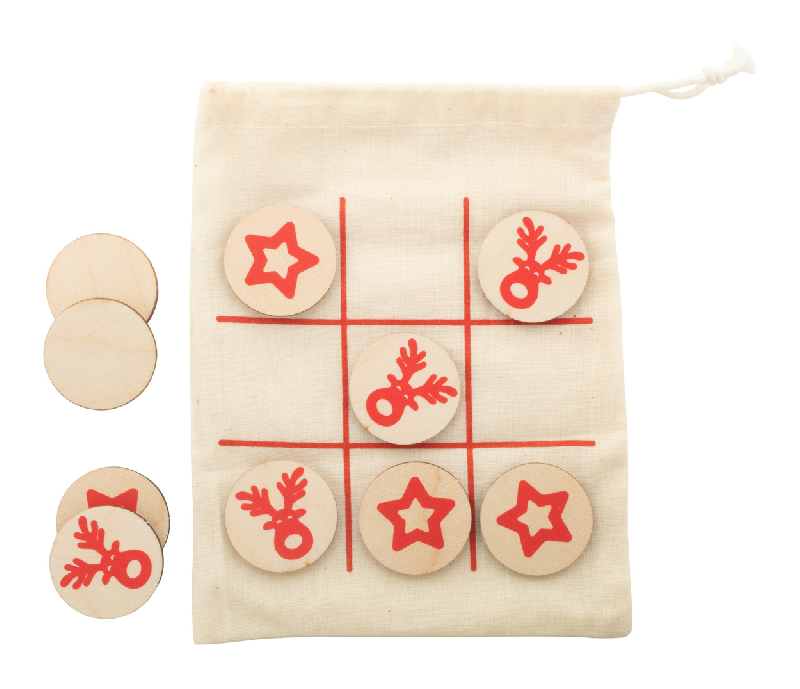Jeu de morpions de Noël en contreplaqué de bouleau - Renne et étoile - Avec 10 jetons et pochette en coton_0
