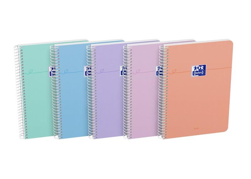 Oxford Lot de 5 Carnet Smart rel. Spirale A5, 160p./80 feuilles 90g/m², quadrillé 5x5, coloris pastels assortis (5) - 3020120231266_0