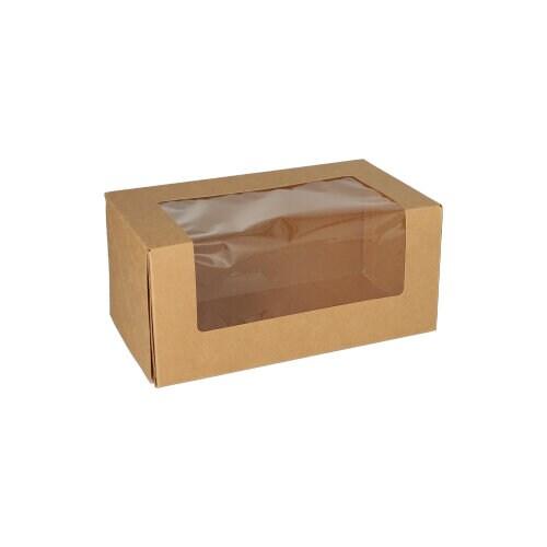 Papstar 4 lots de 25 Boîtes à gâteaux, carton rectangulaire 10 cm x 22 cm x 12 cm avec fenêtre transparente en PLA - marron en carton 4002911778395_0