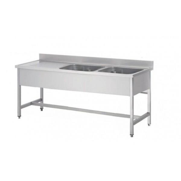 Plonge soudée sur pieds carrés sans étagère, inox ferritique, 2 bacs, longueur 1600 mm (Position bac: Droite - Réf F-SPL167-2BD-1)_0