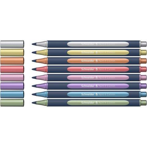 POCHETTE SCHNEIDER ROLLER METALLIQUE PAINT IT 050 TRAIT 0,4 MM POINTE ULTRA SMOOTH 8 COLORIS ASSORTI