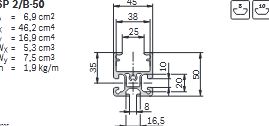 Profilé aluminium de section SP 2/B-50 - Rainure - Aluminium naturel anodisé_0