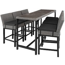 Tectake Table de bar en rotin Lovas avec 6 chaises Latina - gris -404852 - gris 404852_0