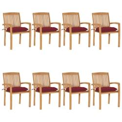 VidaXL Chaises De Jardin Empilables Avec Coussins Lot De 8 Teck Solide - rouge 3073288_0