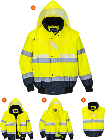 Blouson 3-en-1 Glowtex jaune marine G465 - XL - Capuche amovible, manches amovibles, 8 poches, technologie triple textile lumineux_0
