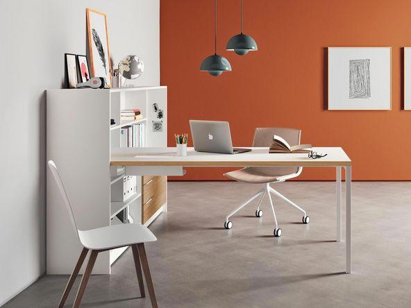 Bureau individuel Agile - bois mélaminé 30 mm avec module de rangement tiroirs et étagères - Dimensions L120/140/160/180/200 x 80 cm_0