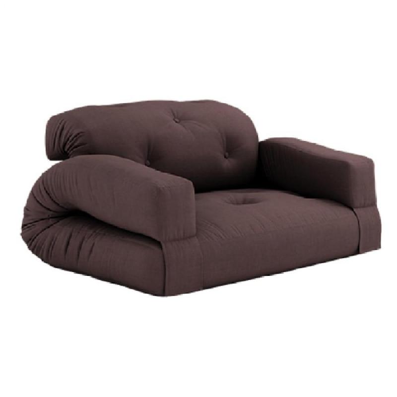 Canapé futon convertible HIPPO SOFA - couleur marron - matelas épais 140x200 cm_0
