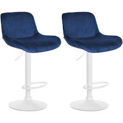CLP Lot de 2 tabourets de bar Solon blanc Bleu/Velours - bleu textile 326579_0