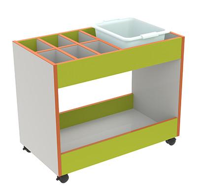 Desserte dessin mobile - 2 niveaux - 1 bac + 6 cases - Meuble rangement en mélaminé sur roulettes_0
