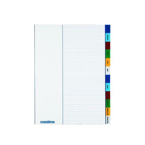 LOT DE 2 - INTERCALAIRE A4 POLYPROPYLÈNE COLORÉ OXFORD 12 ONGLETS MENSUELS MULTICOLORES - 1 JEU