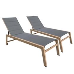 Oviala Business Lot de 2 bains de soleil effet bois inclinable avec roues gris - gris textile 112573_0