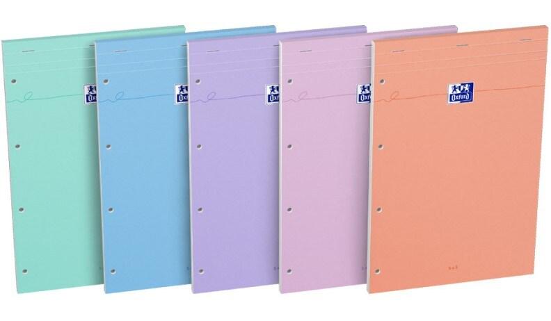 Oxford Lot de 5 Bloc Smart agrafé A4+, 160p./80 feuilles 90g/m², Seyès, coloris pastels assortis (5) - 3020120221922_0