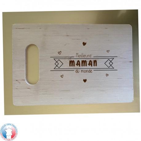 Planche à découper en bois d'aulne rectangulaire - gravure meilleure maman du monde - cadeau fête des mères - 3 modèles - référence: 001-planche-poignee_0