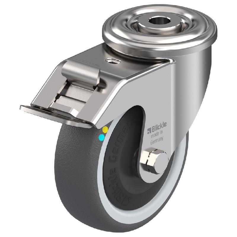 Roulette pivotante/frein de 100 mm en acier inoxydable avec disque gris conducteur d'électricité_0