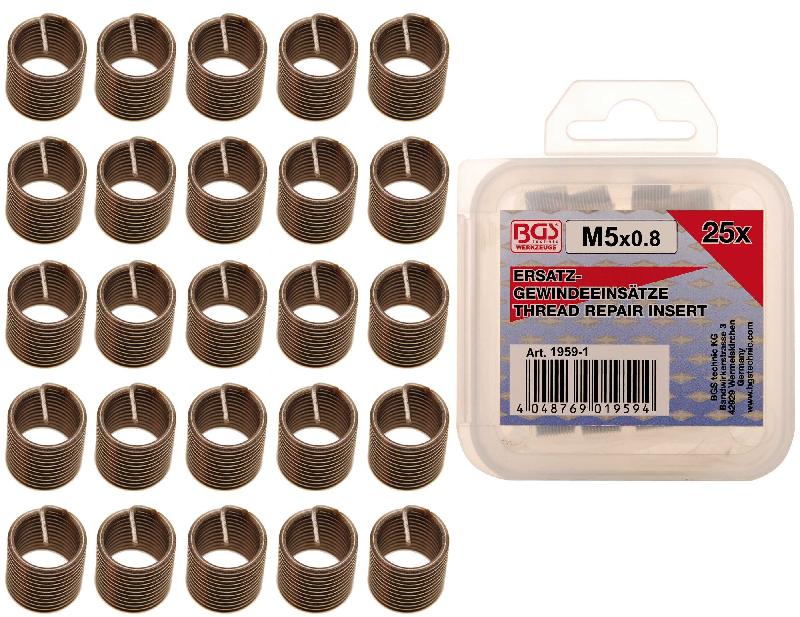 Inserts taraudés BGS 1959-1 - M5 x 0,8 mm - Lot de 25 pièces - Douilles filetées de rechange_0