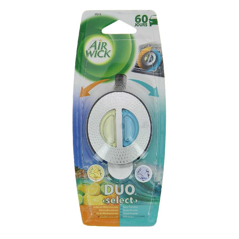 AIR WICK DUO - Désodorisant pour voiture - Soleil Méditerranéen et Eaux fraîches - Diffuseur à clipser_0