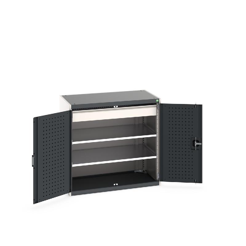 Armoire d'atelier Cubio SMF-10610-1 - Portes Perfo, 2 tablettes, 1 tiroir - LxPxH : 1050x650x1000 mm_0