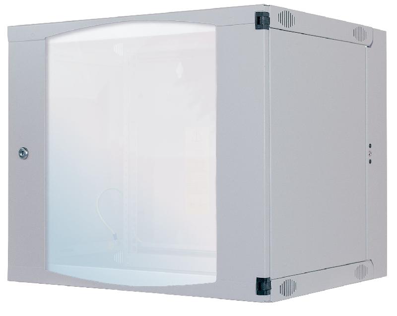 Armoire murale 19 pouces MHT120 avec porte en verre - hauteur 12U - double section - profondeur 450 mm - flatpack - gris - Bravour®_0