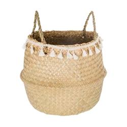 Atmosphera Panier de rangement pliable en Seagrass et Coton avec Pompons - beige 3560238332412_0