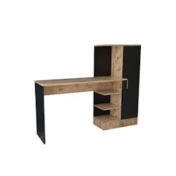 Bureau d'étude CT2 Mélaminé Pin Atlantique et Noir 152,3 x 40 x 120 cm Menzzo - multicolore Bois manufacturé MEN8683342403641_0
