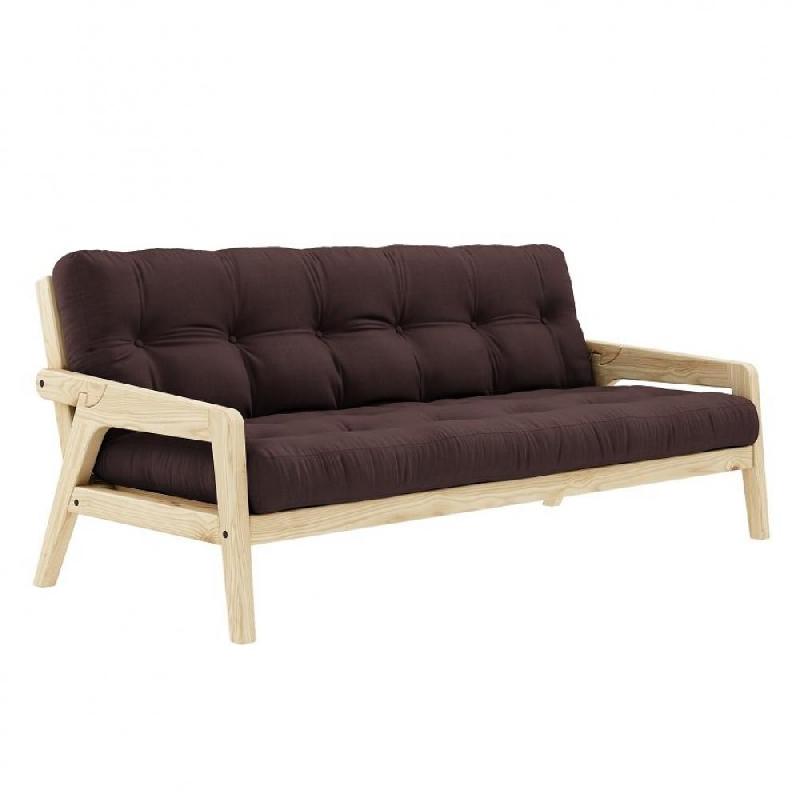 Canapé convertible futon GRAB - Pin massif naturel - Coloris marron - Couchage 130 x 190 cm - Style scandinave_0