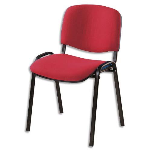 Chaise de conférence iso classic en tissu polyfibre rouge, structure 4 pieds en métal époxy noir_0