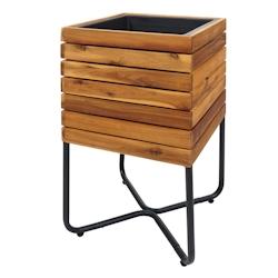 Décoshop26 - Jardinière cache-pot carré 60 x 33 x 33 cm pour extérieur acier et bois d'acacia marron 04_0007221 - marron 3000262022274_0