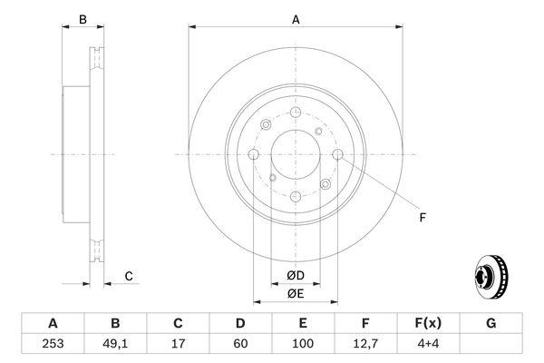 Disque de frein Bosch 0986479370 - ventilé, boîte de 2 disques, avant, 4 trous_0