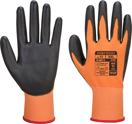 Gant anti-coupures A120 - Enduit PU orange et noir, jauge 13, doublure respirante_0
