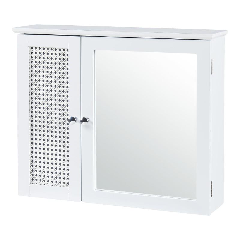 Helloshop26 - Armoire étagère meuble de rangement 50 x 60 x 15 cm murale de salle de bain avec miroir MDF PVC effet rotin blanc 03_0008893 - 3000224_0