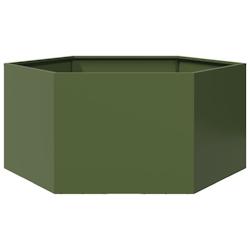 Helloshop26 - Jardinière bac lit surélevé plantes fleurs terrasse jardin olive hexagone 104 x 90 x 45 cm acier vert 02_0038708 - 3000217934492_0